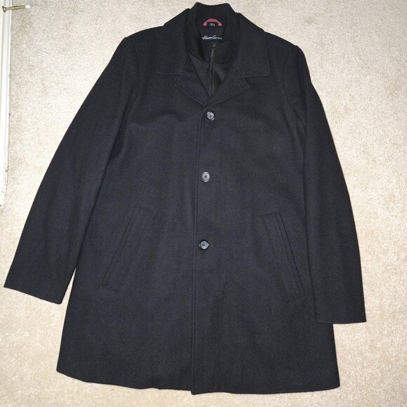Kenneth Cole NY Single Breasted Wool Peacoat Mens 42L Black with Zippered Liner - Picture 1 of 14